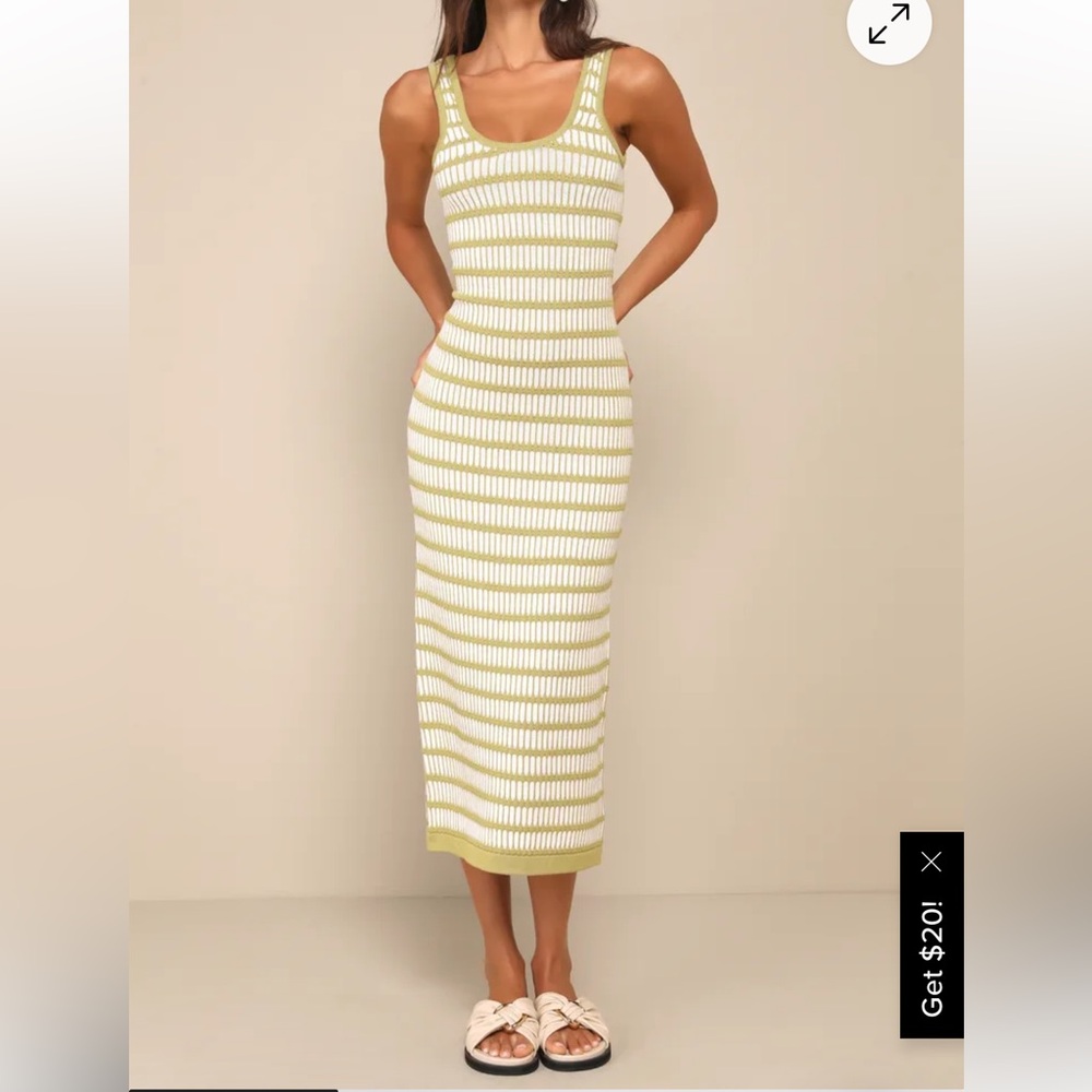 Lulu's Green and White Midi Dress